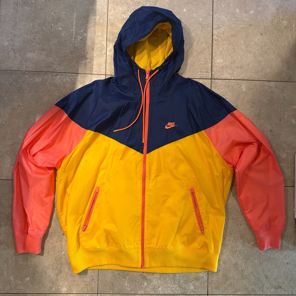 Nike Men's Navy, Orange, and Yellow Windbreaker